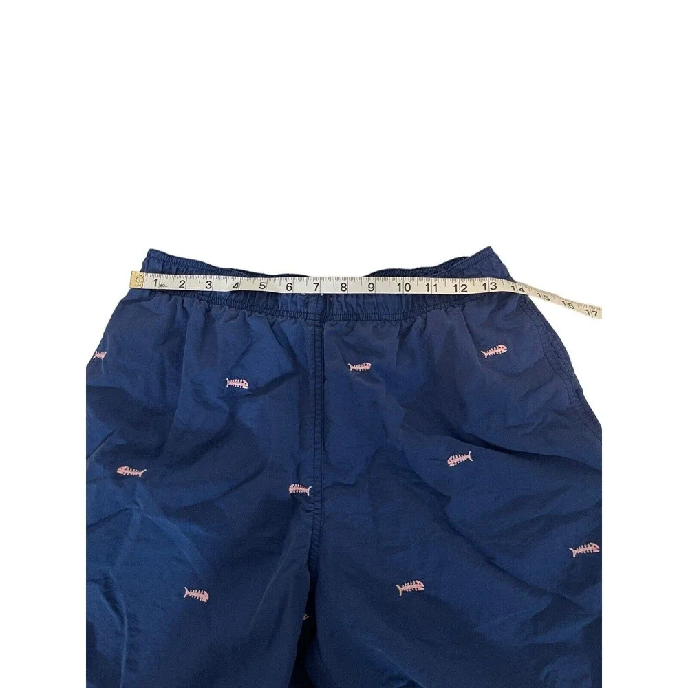 J Mclaughlin Mens Gingham Blue Fish Fishes Swim Trunks Suit Bathing Size S RARE‎